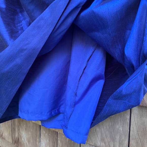 Alfred Sung Electric Blue Satin Strapless Formal Gown Dress Front Pleats Size 20 - Picture 9 of 16